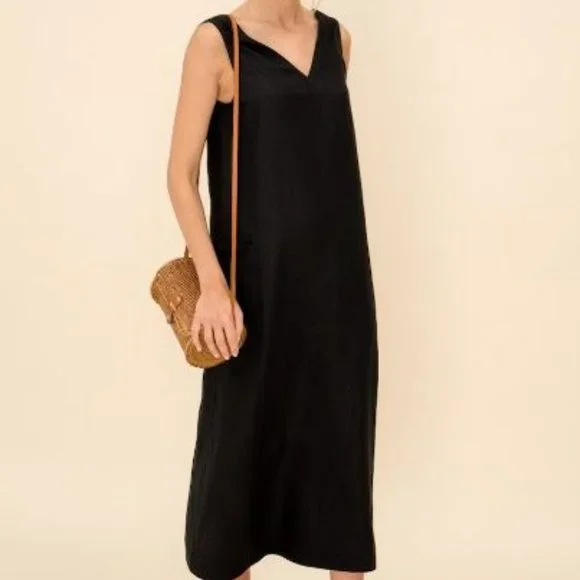 100% Linen V Back Midi Dress - Picture 2 of 5